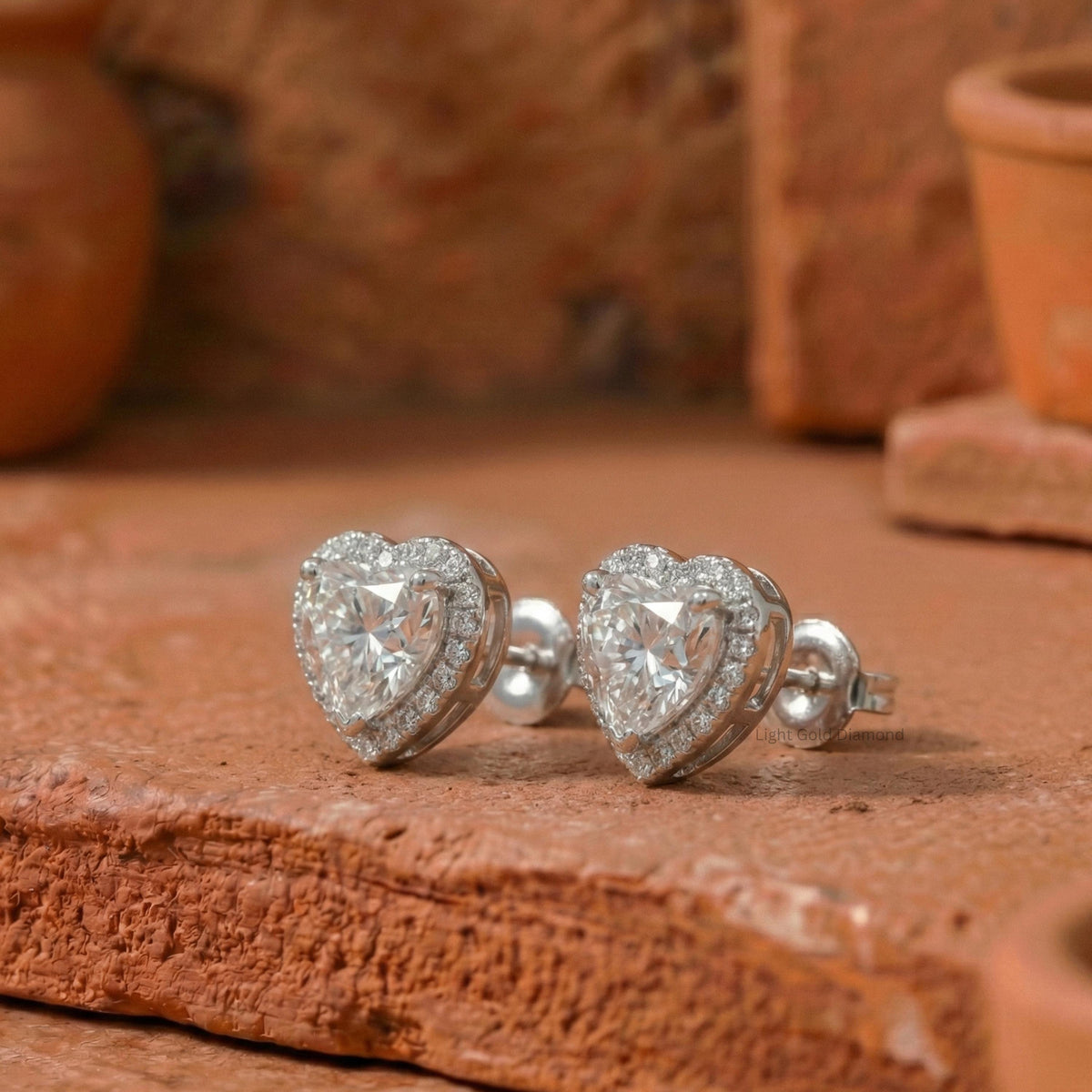 Lab Grown Heart Diamond Halo Stud Earring