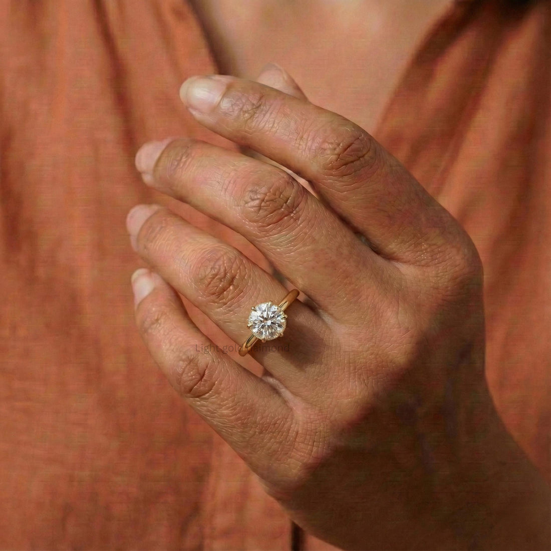 Round Cut Lab Grown Diamond Hidden Halo Engagement Ring