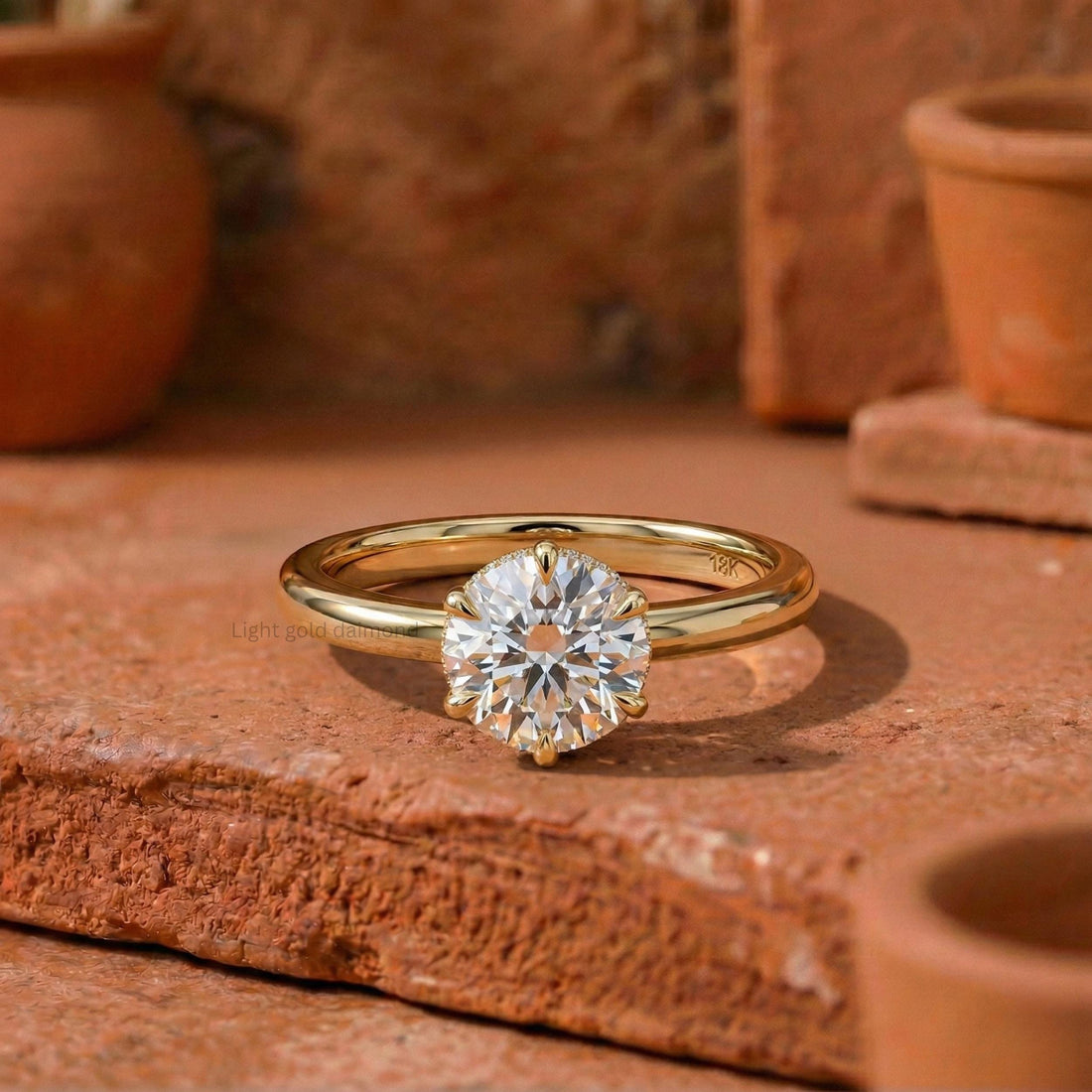 Round Cut Lab Grown Diamond Hidden Halo Engagement Ring
