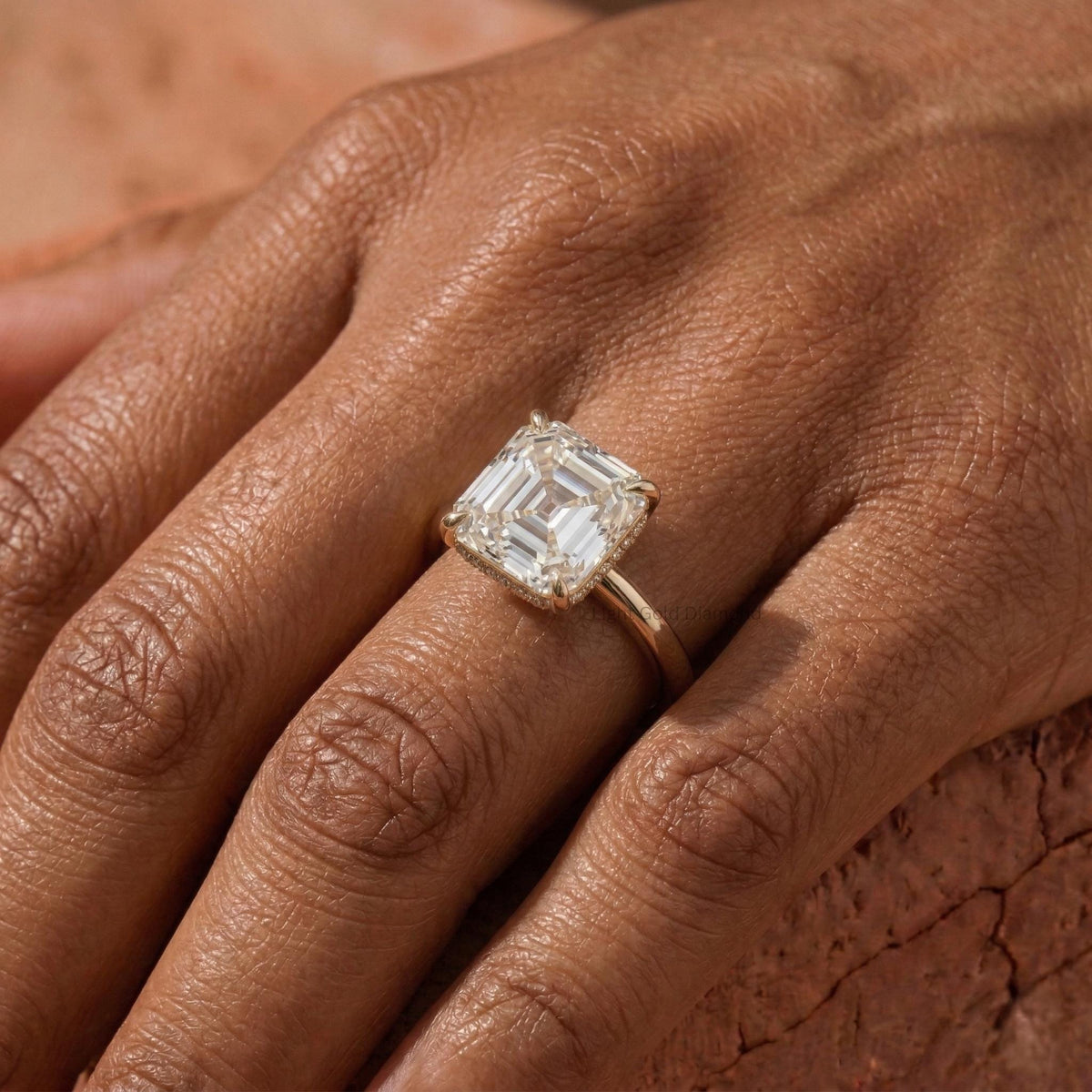 Lab Grown Asscher Diamond Hidden Halo Engagement Ring