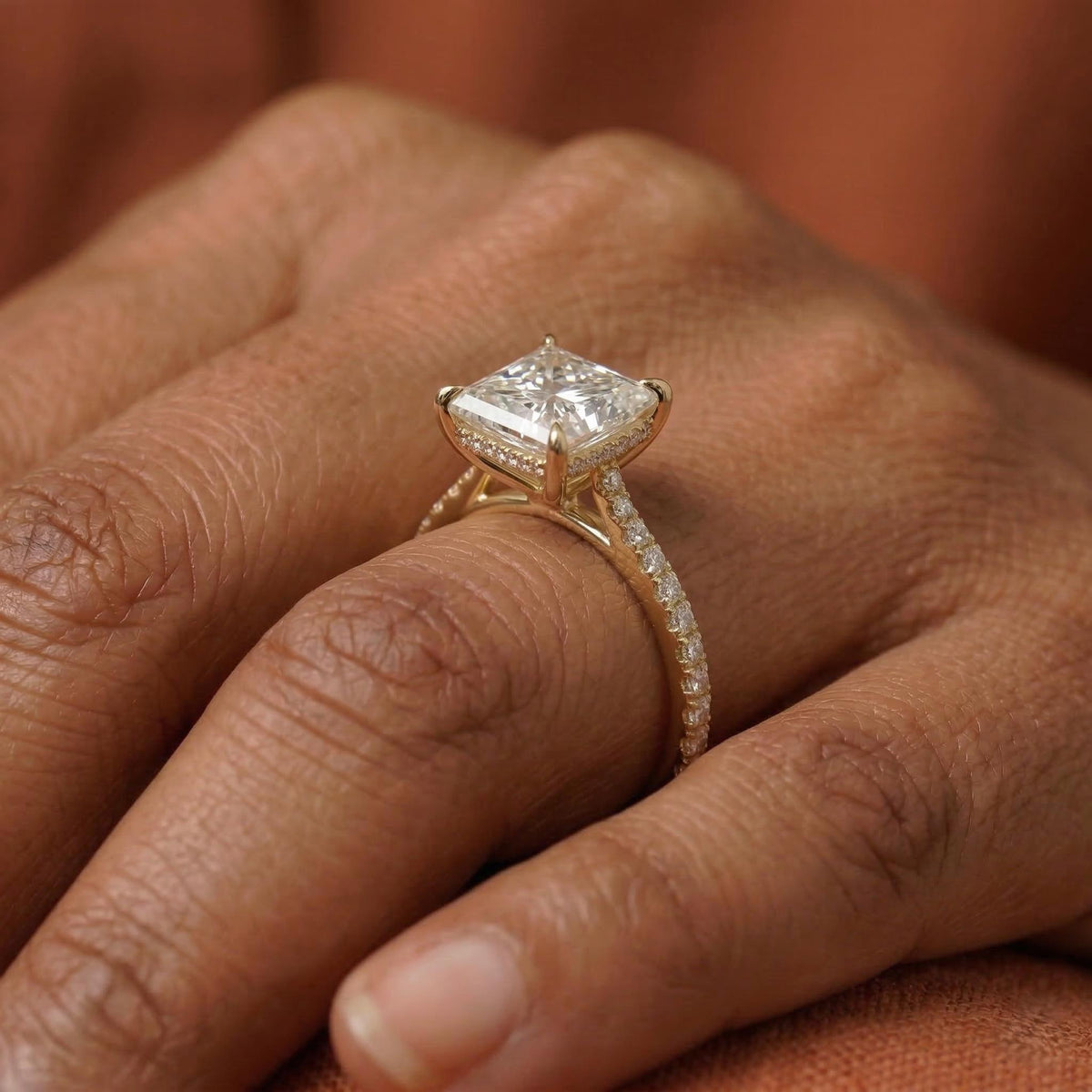 Lab Grown Princess Diamond Hidden Halo Engagement Ring