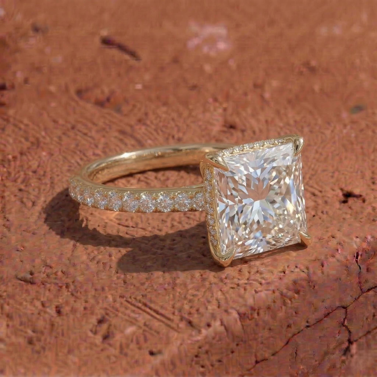 Lab Grown Princess Diamond Hidden Halo Engagement Ring