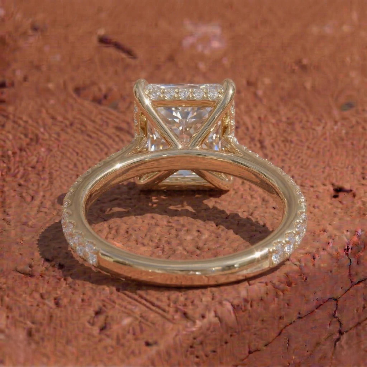 Lab Grown Princess Diamond Hidden Halo Engagement Ring