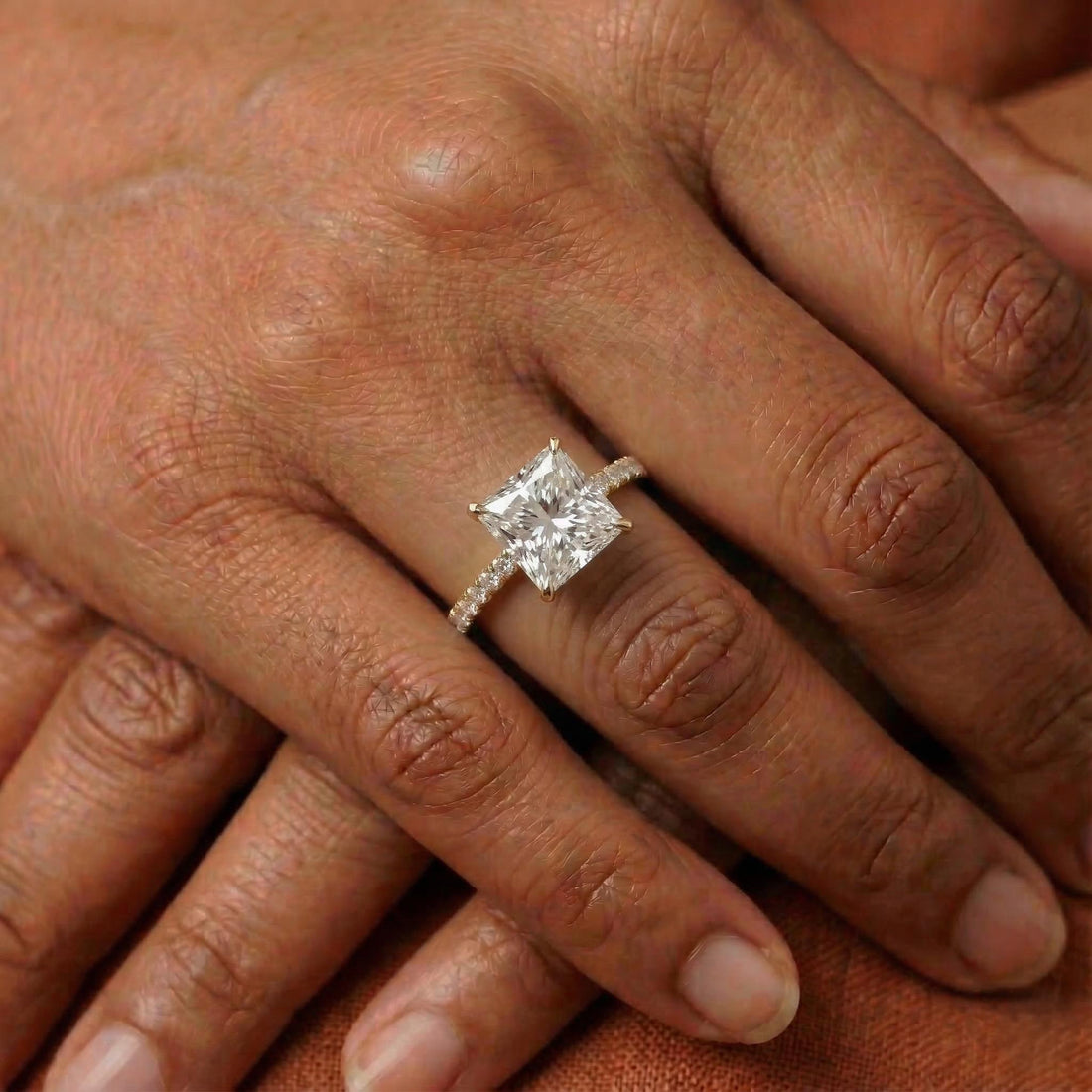 Lab Grown Princess Diamond Hidden Halo Engagement Ring