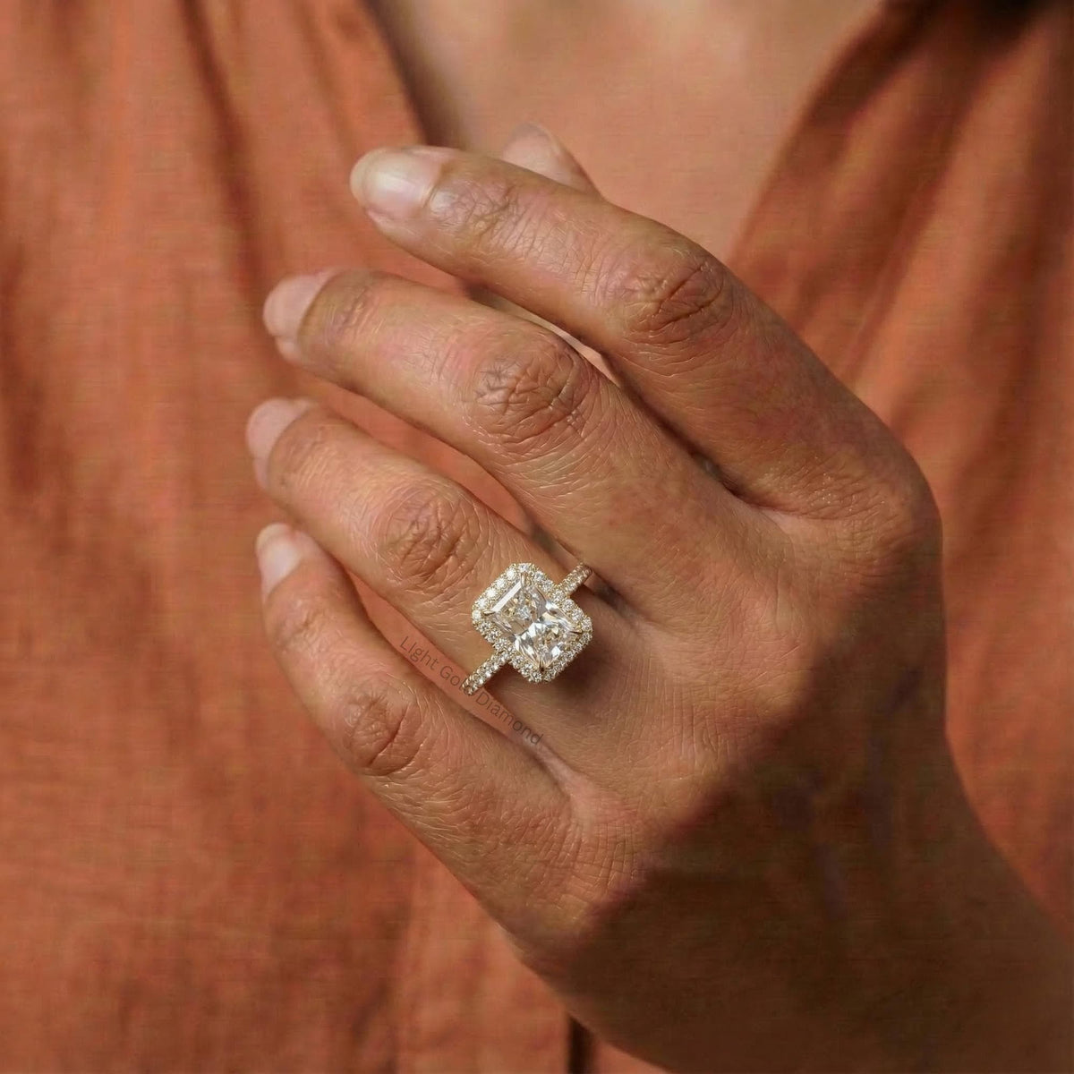 Lab Grown Radiant Diamond Halo Engagement Ring