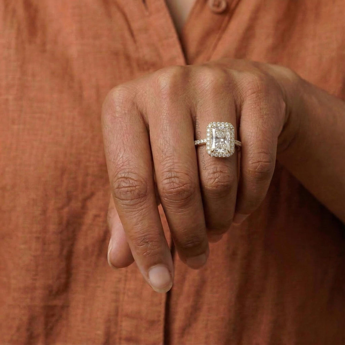 Lab Grown Radiant Diamond Halo Engagement Ring