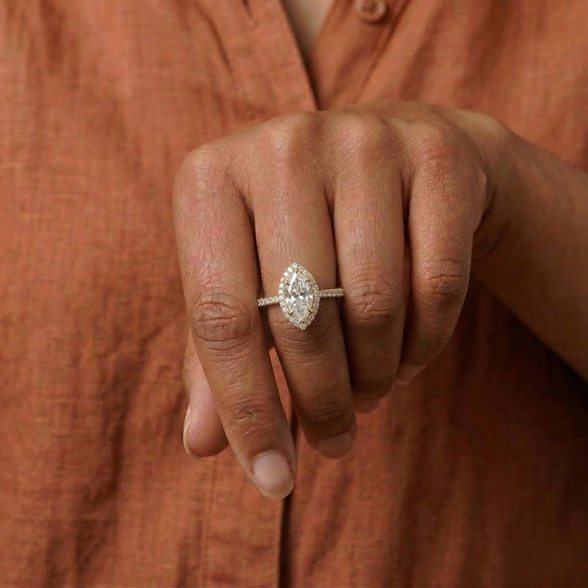 Marquise Cut Lab Grown Diamond Halo Engagement Ring
