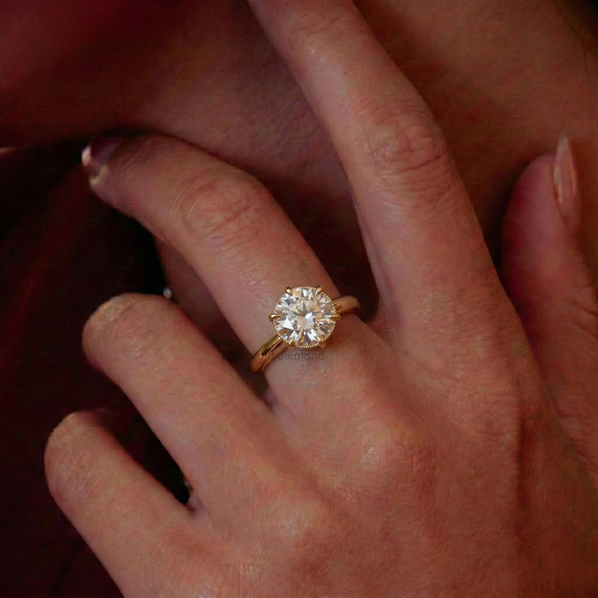 Round Cut Lab Grown Diamond Hidden Halo Engagement Ring