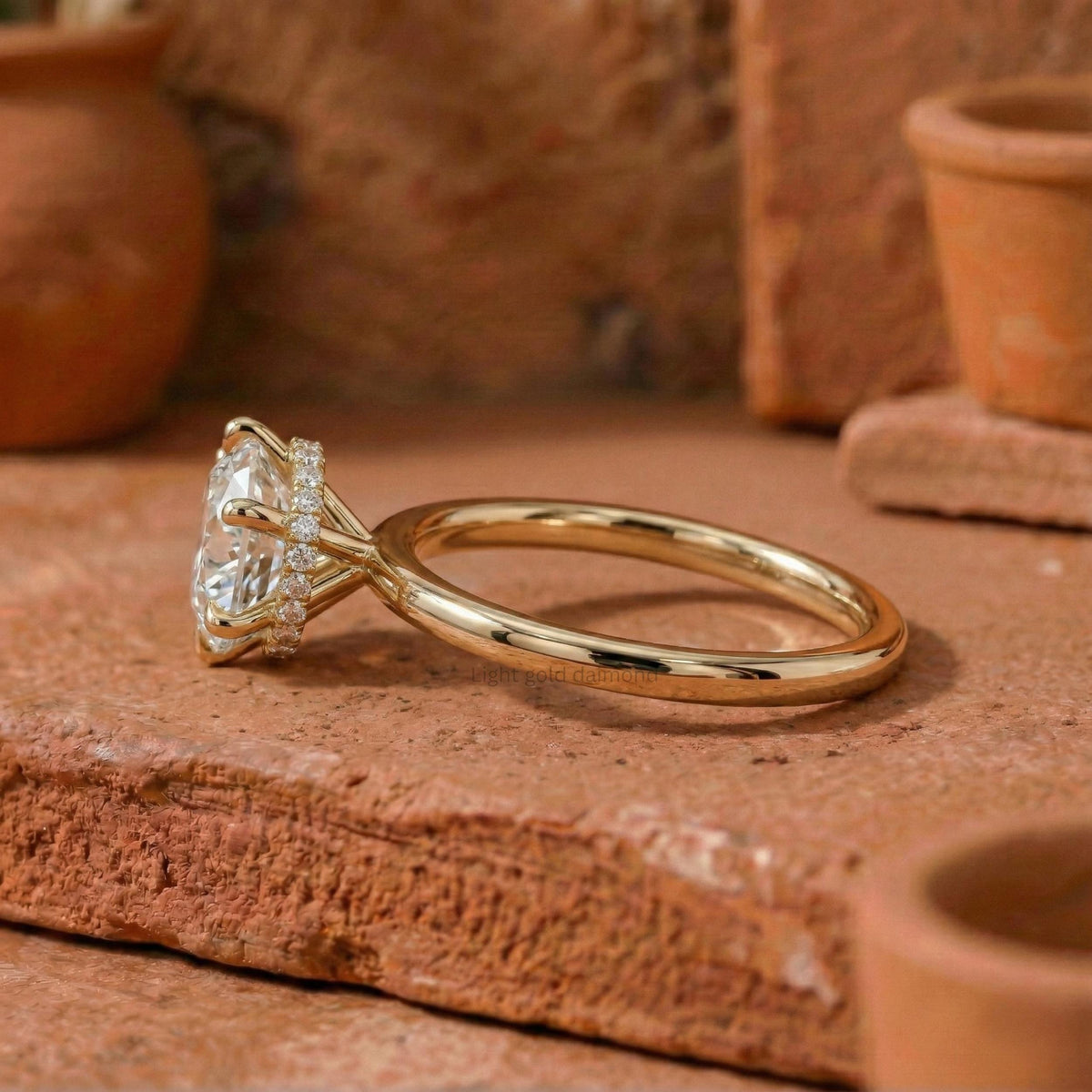 Round Cut Lab Grown Diamond Hidden Halo Engagement Ring