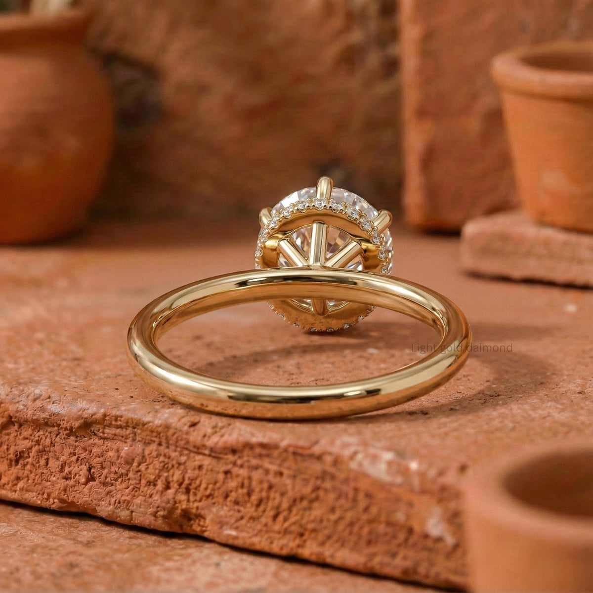 Round Cut Lab Grown Diamond Hidden Halo Engagement Ring