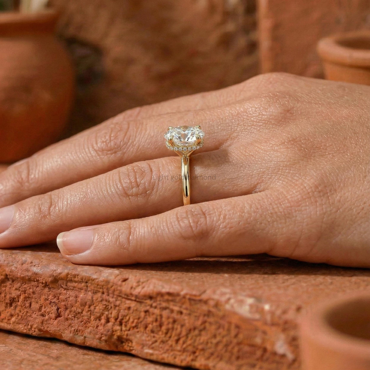 Round Cut Lab Grown Diamond Hidden Halo Engagement Ring