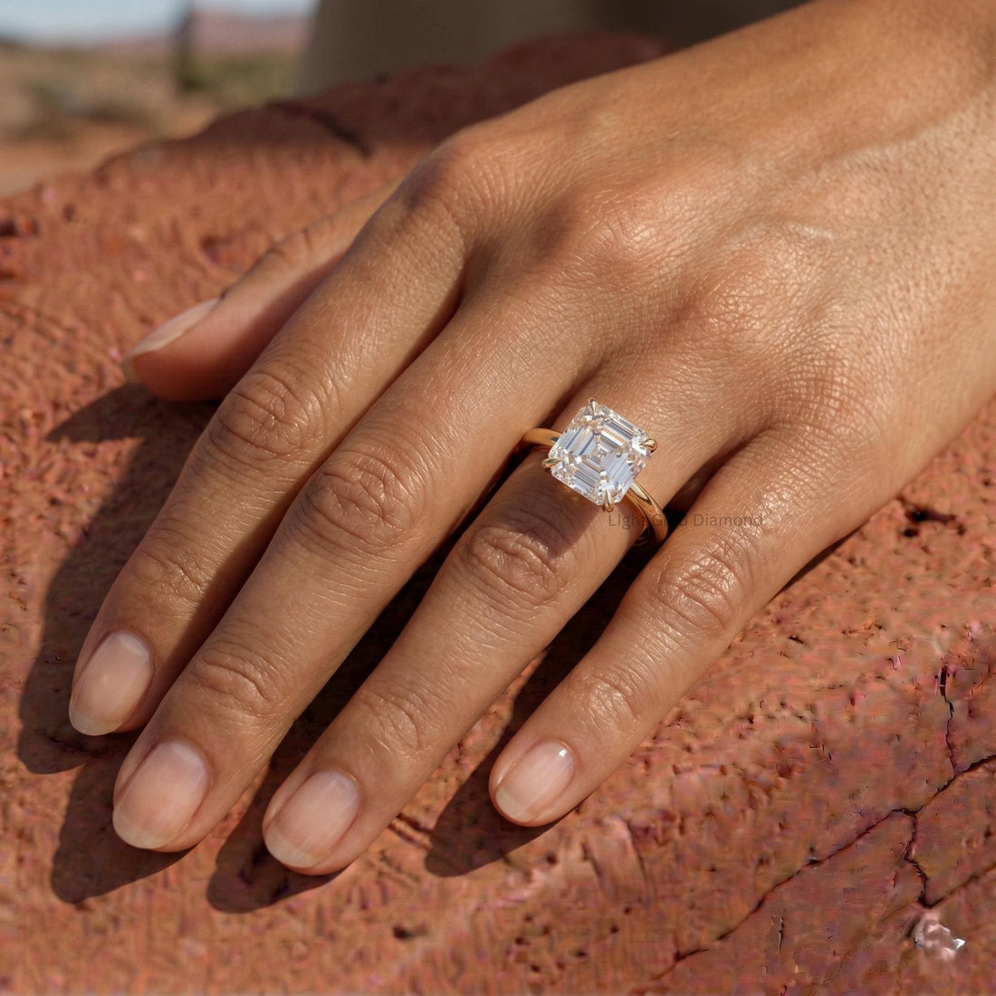 Lab Grown Asscher Diamond Hidden Halo Engagement Ring