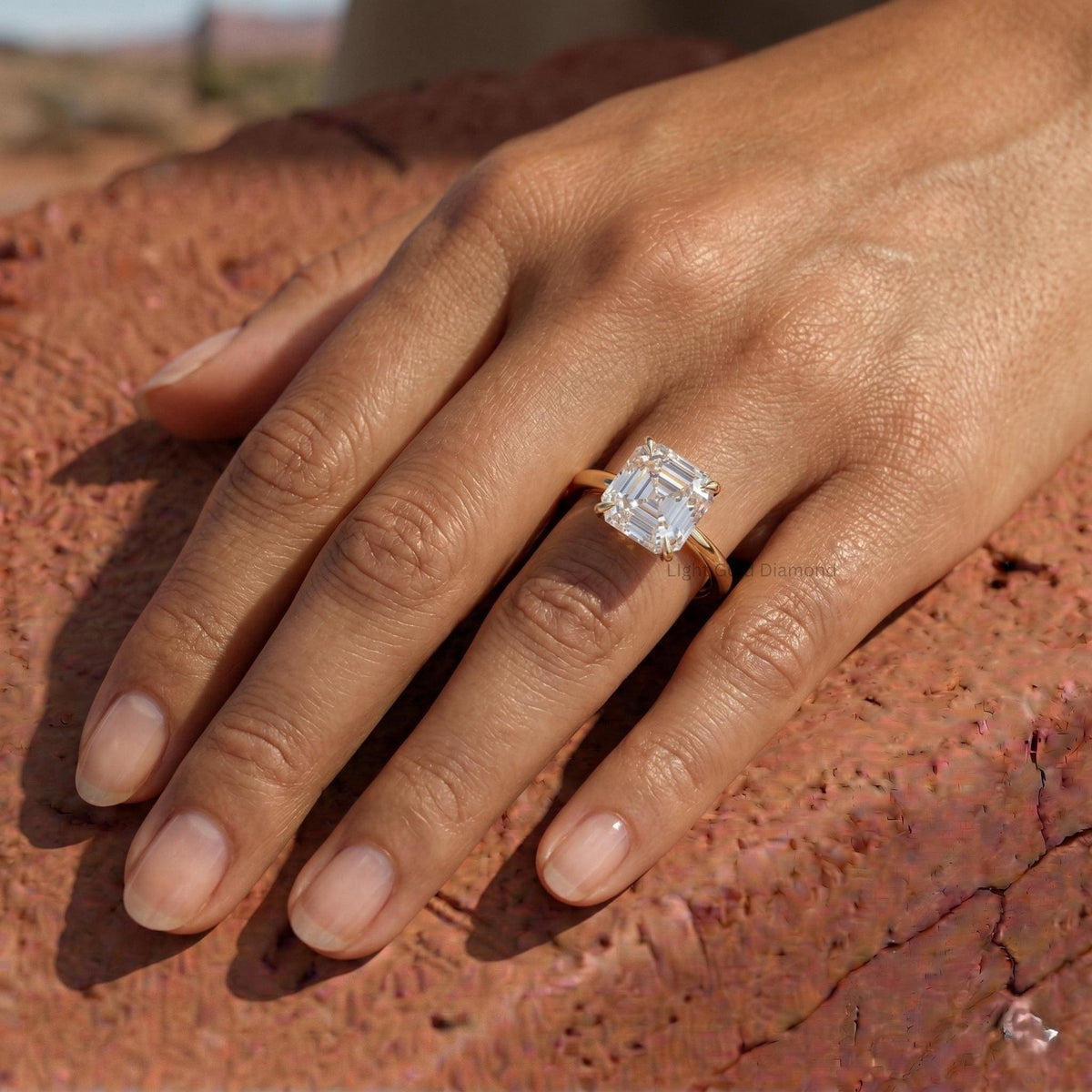 Lab Grown Asscher Diamond Hidden Halo Engagement Ring
