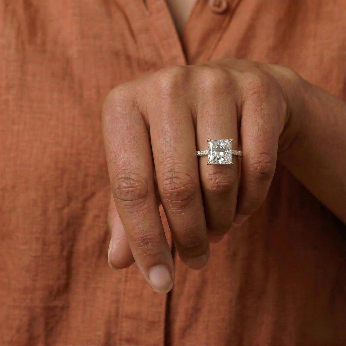 Lab Grown Princess Diamond Hidden Halo Engagement Ring