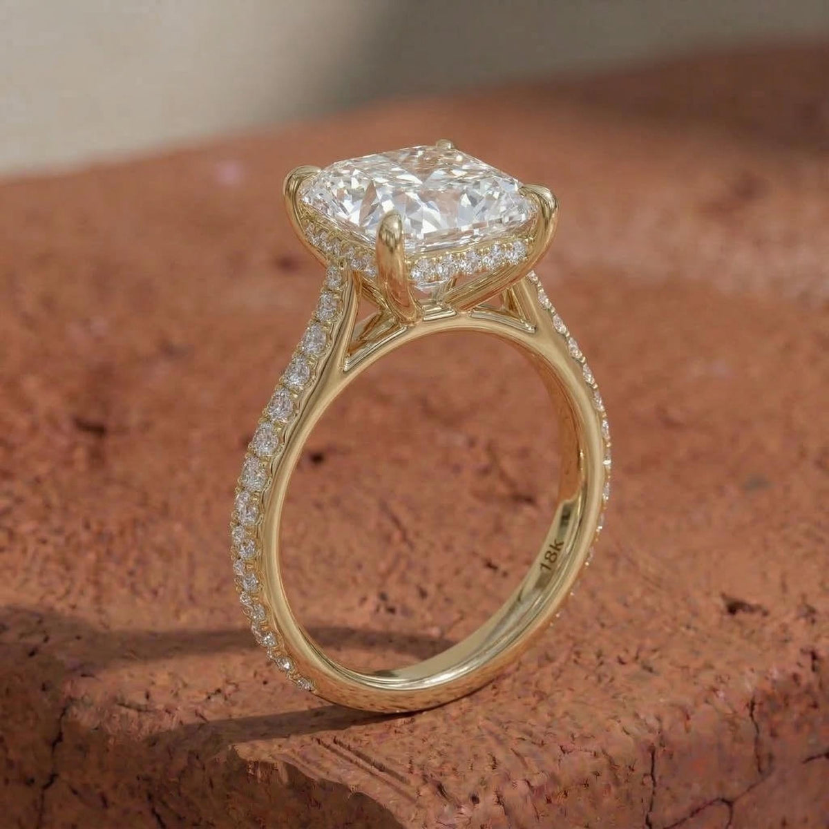Lab Grown Princess Diamond Hidden Halo Engagement Ring