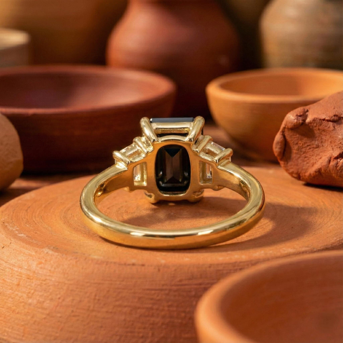 Black Diamond Three Stone Ring