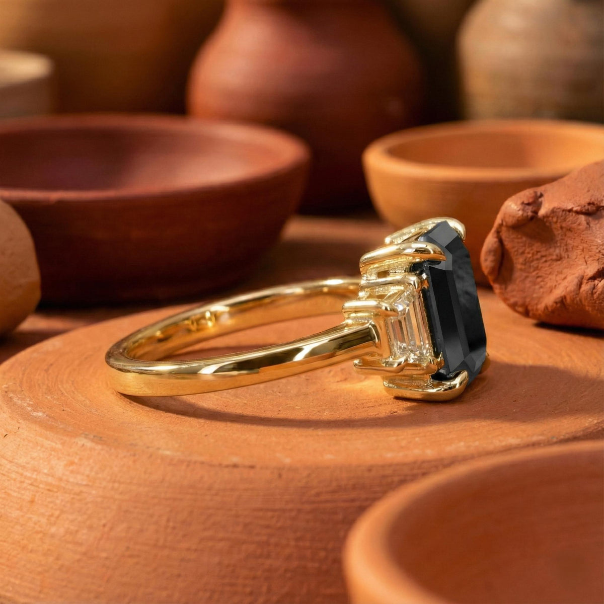 Black Diamond Three Stone Ring