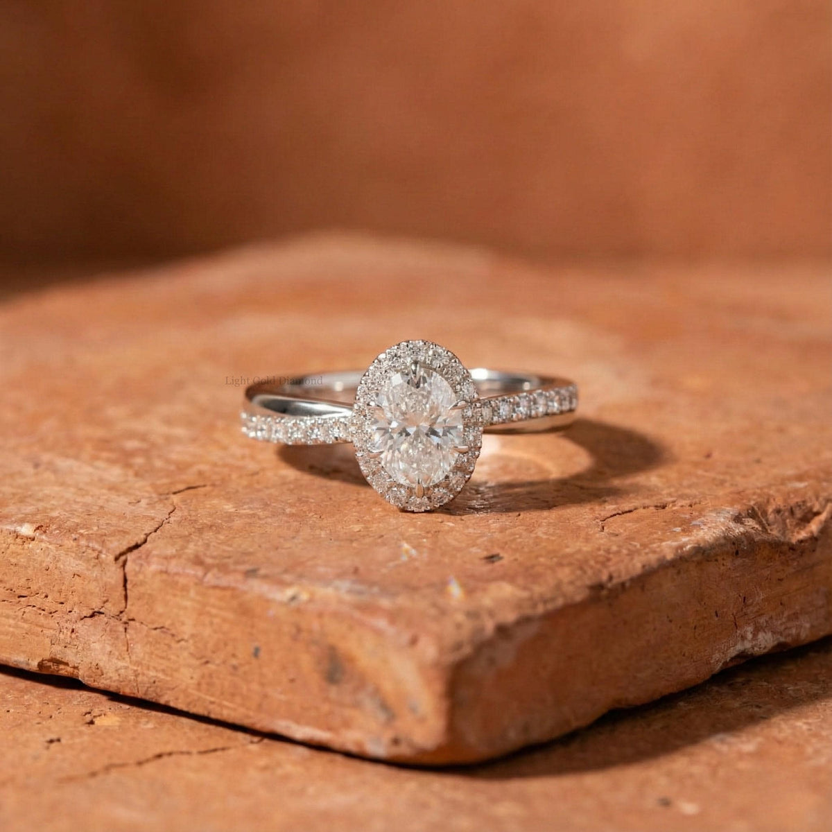 Oval Cut Lab Grown Diamond Halo Engagement Ring