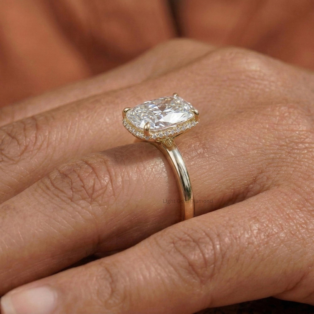 Lab Grown Elongated Cushion Diamond Engagement Ring