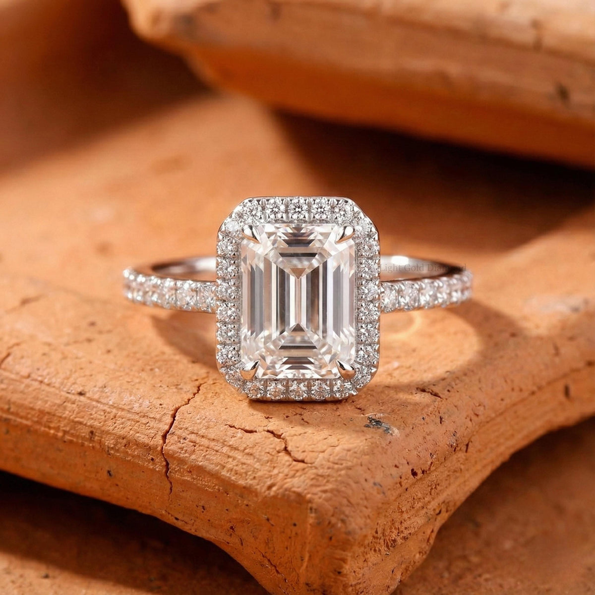 Halo Emerald Cut Lab Grown Diamond Engagement Ring