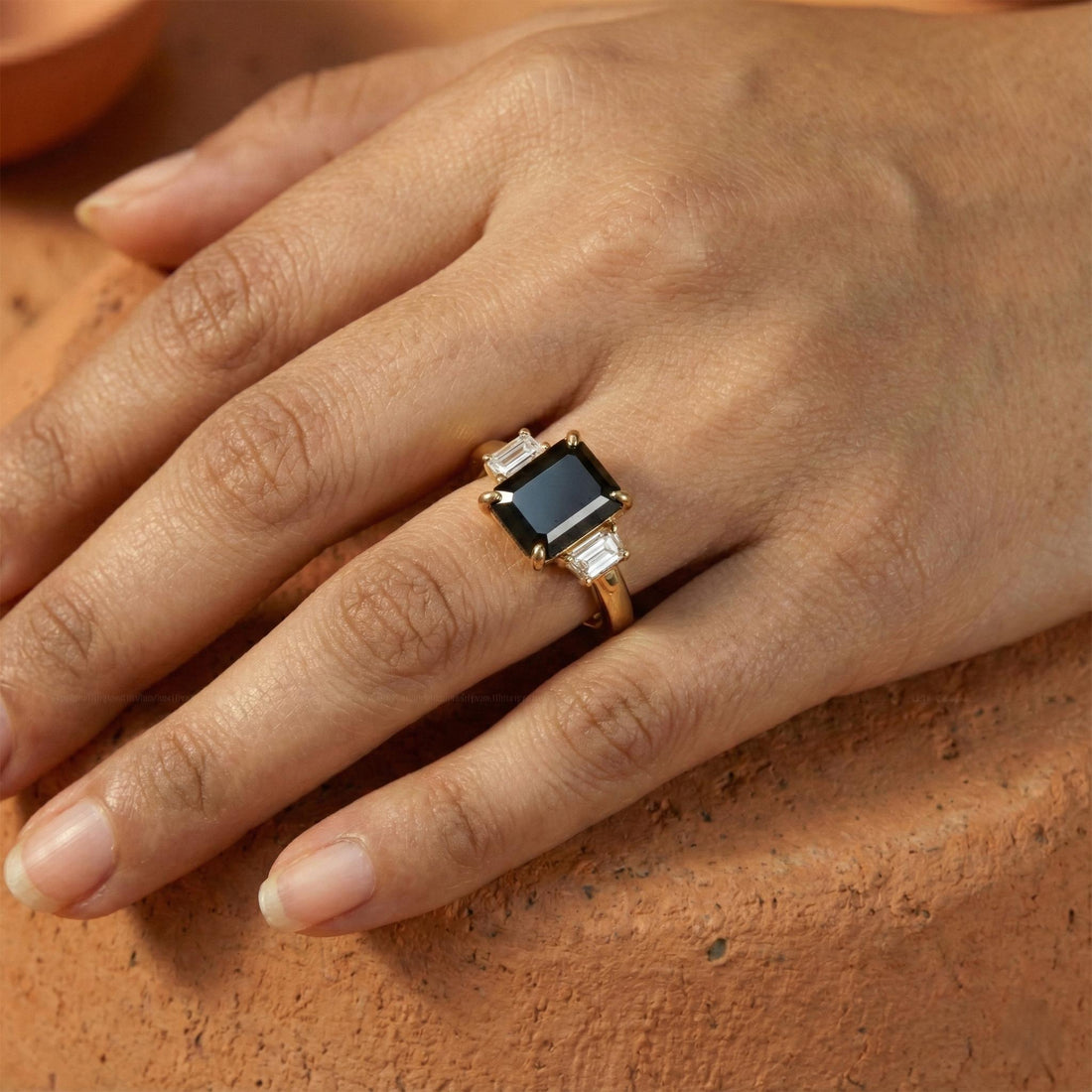 Black Diamond Three Stone Ring