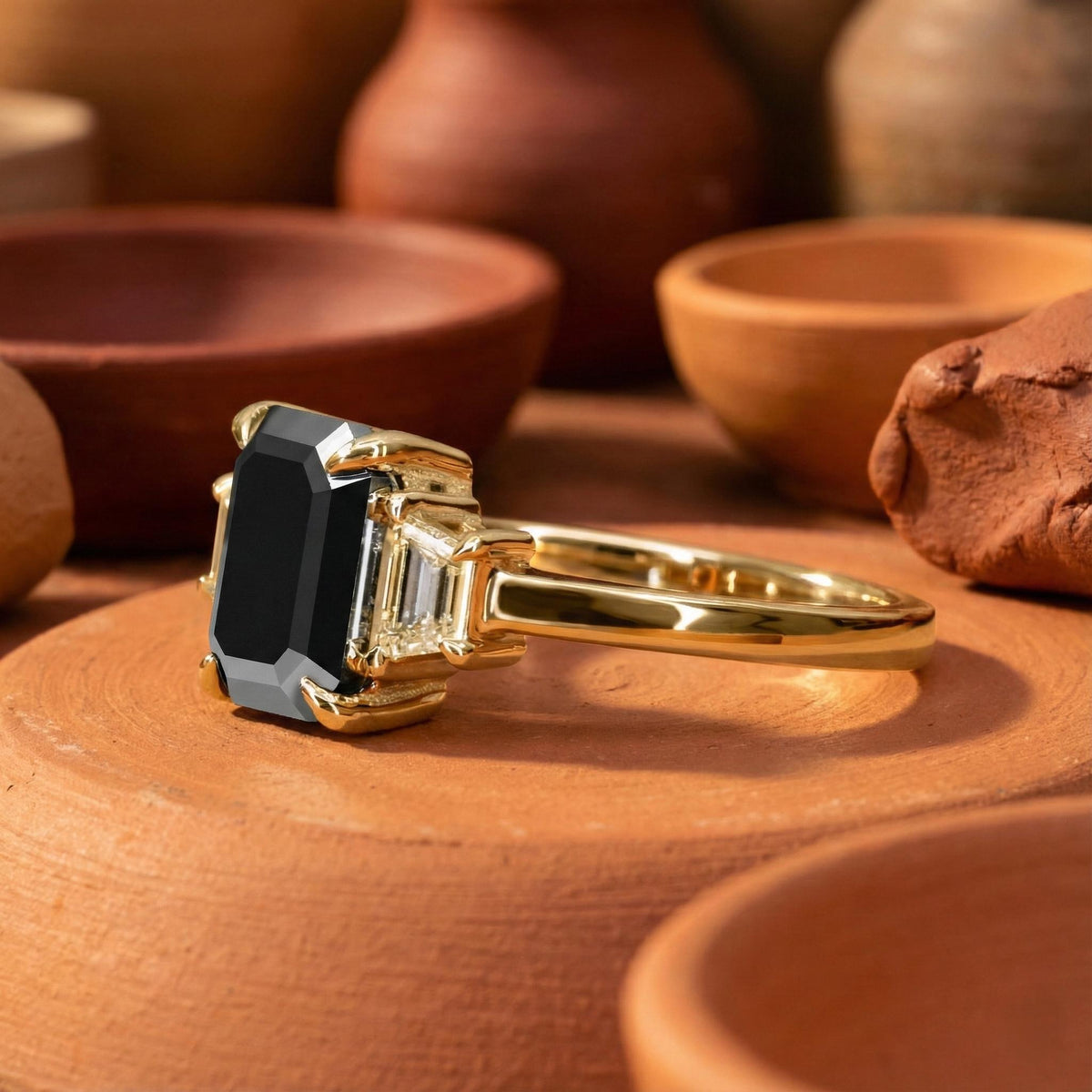 Black Diamond Three Stone Ring