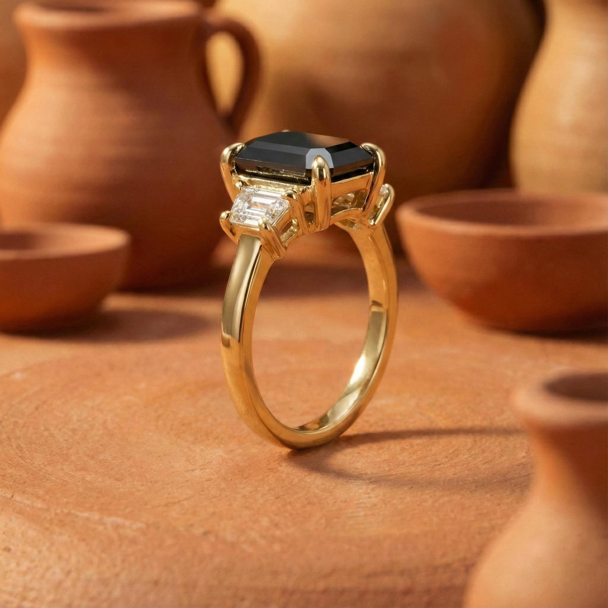 Black Diamond Three Stone Ring