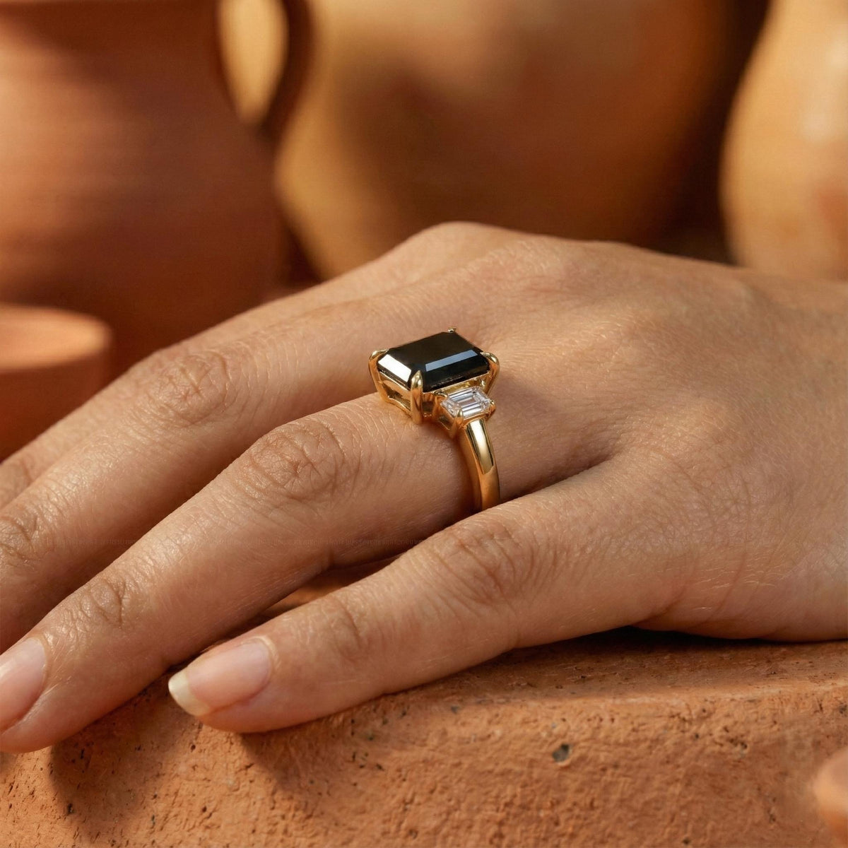 Black Diamond Three Stone Ring