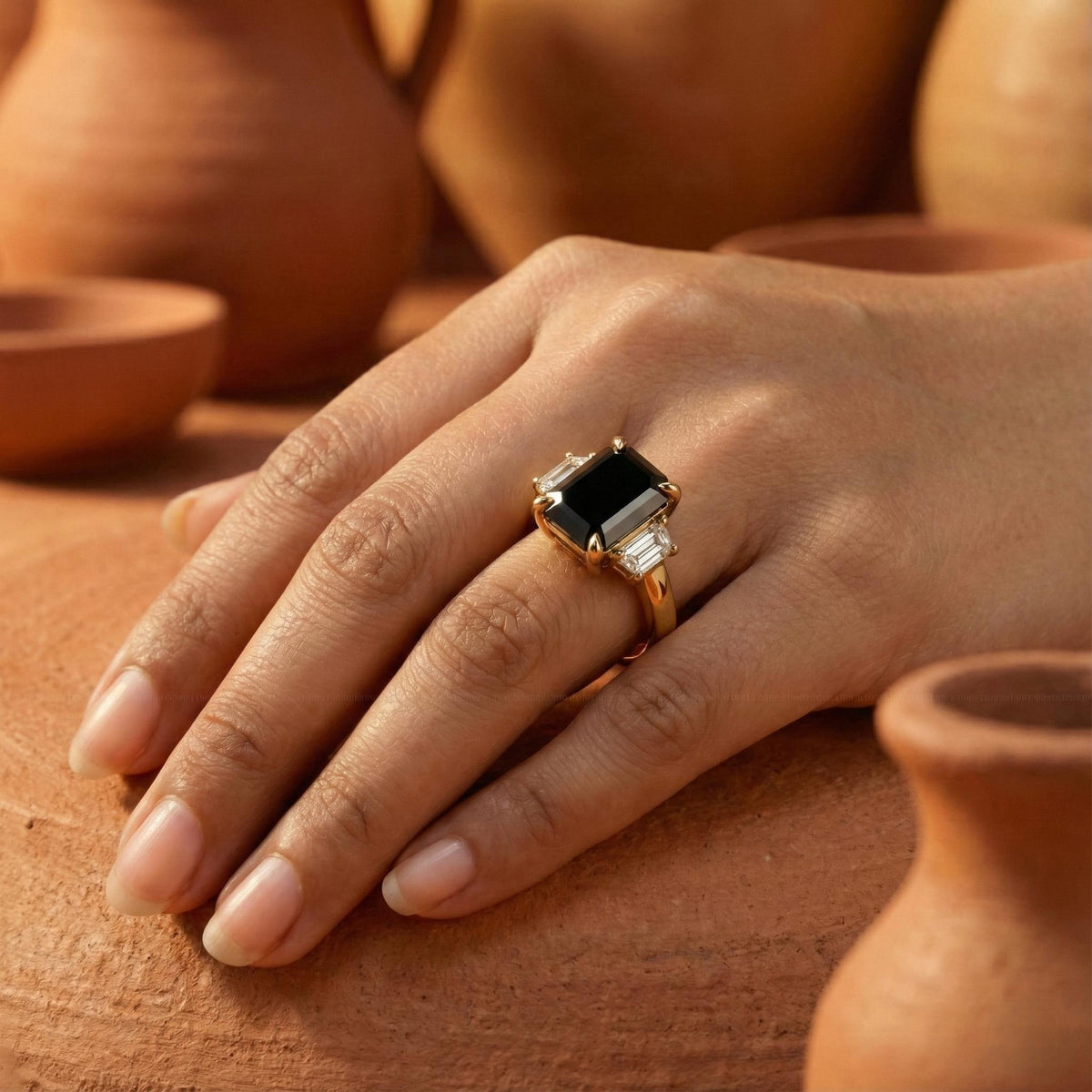 Black Diamond Three Stone Ring