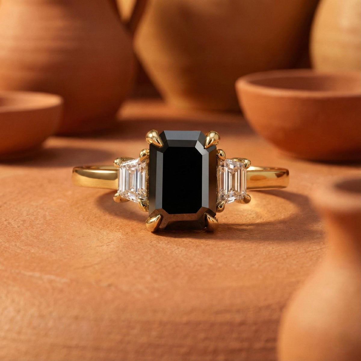 Black Diamond Three Stone Ring