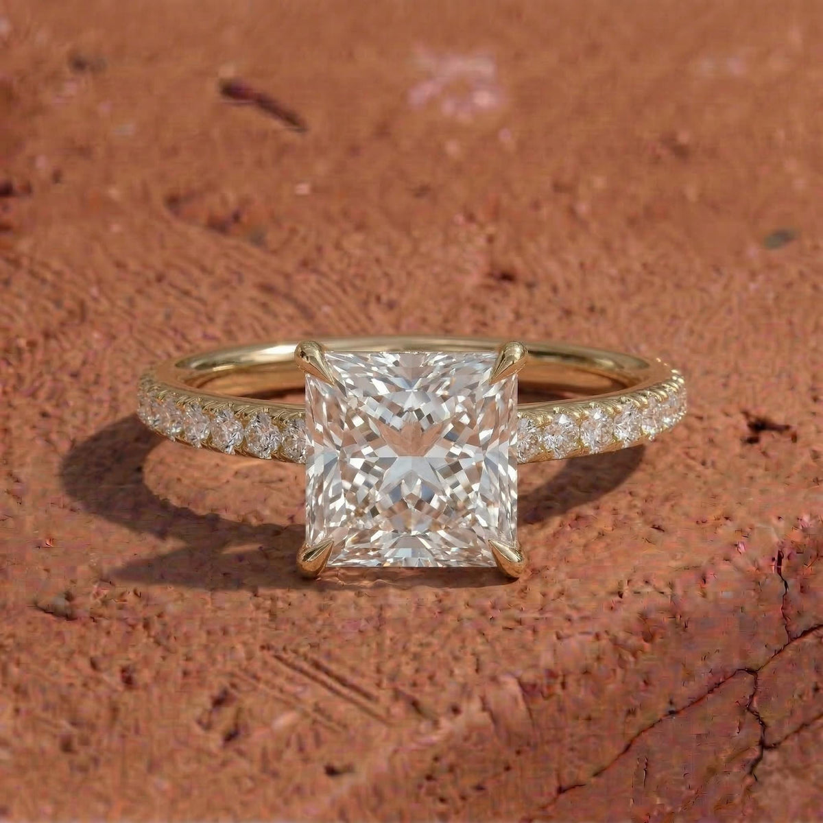 Lab Grown Princess Diamond Hidden Halo Engagement Ring
