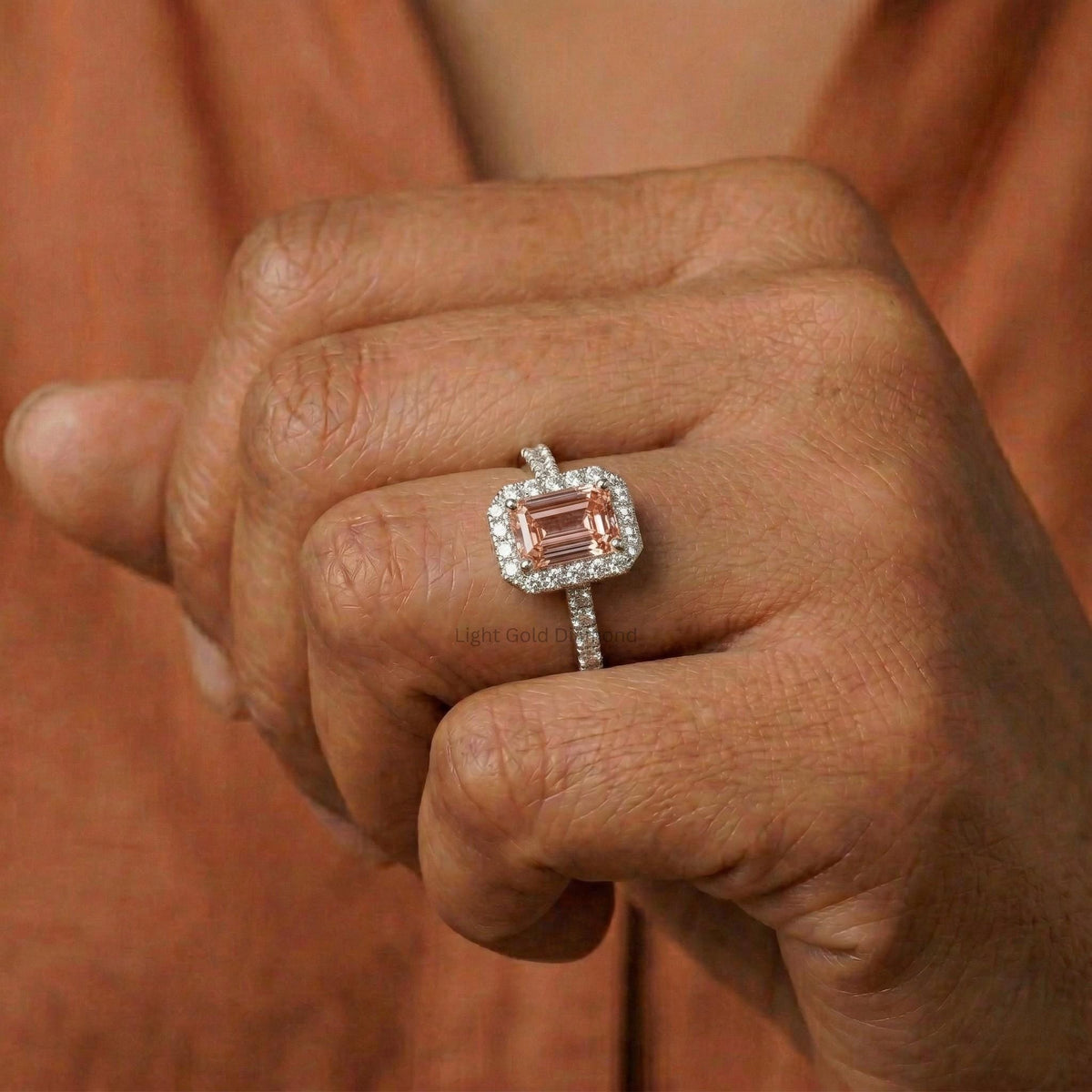 Emerald Cut Pink Diamond Halo Engagement Ring