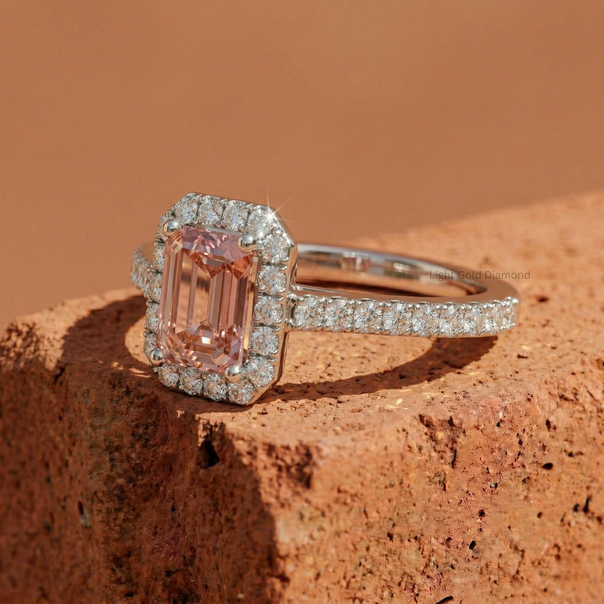 Emerald Cut Pink Diamond Halo Engagement Ring