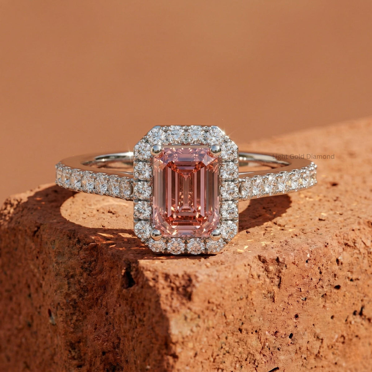 Emerald Cut Pink Diamond Halo Engagement Ring