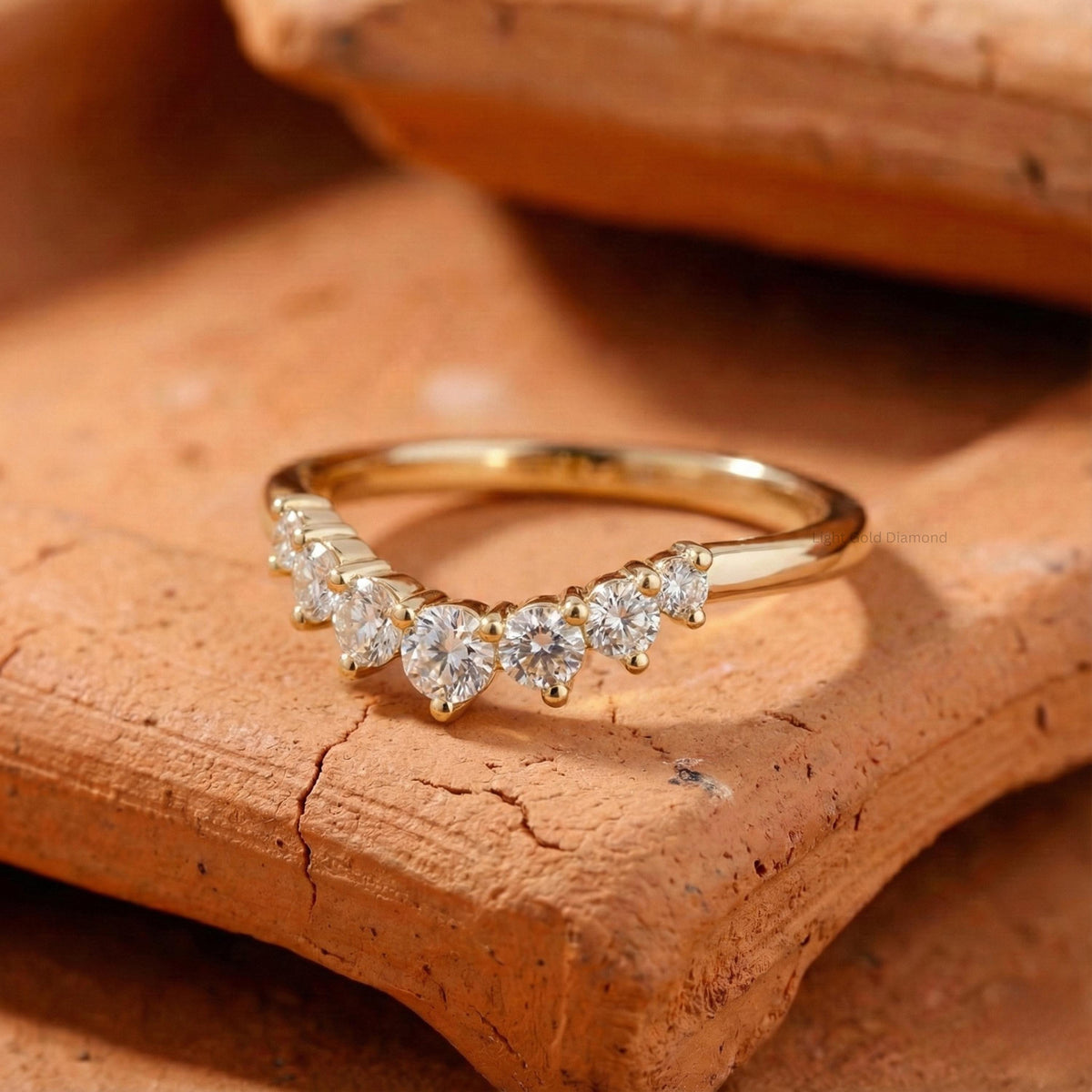 14K Solid Gold Lab Diamond Chevron Band