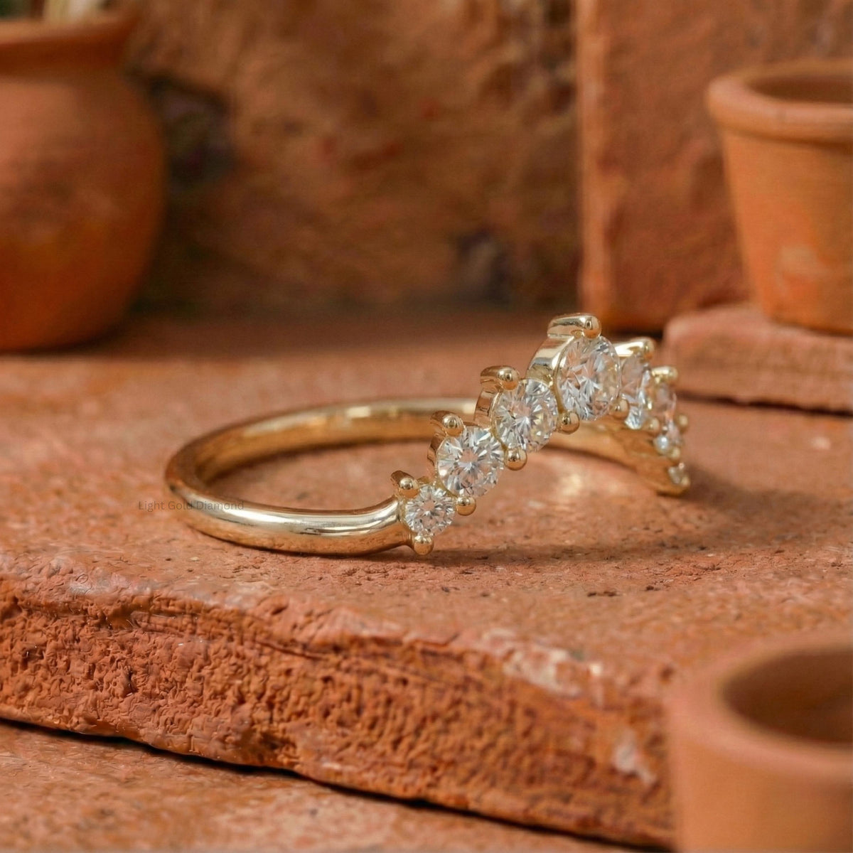 14K Solid Gold Lab Diamond Chevron Band