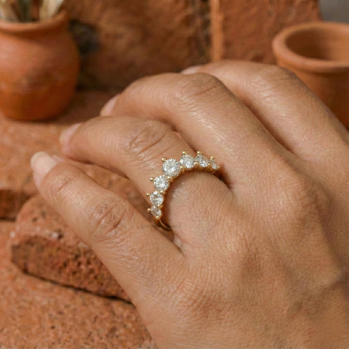 14K Solid Gold Lab Diamond Chevron Band