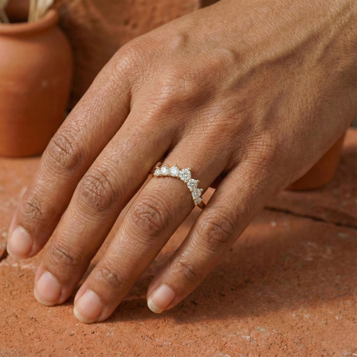 14K Solid Gold Lab Diamond Chevron Band