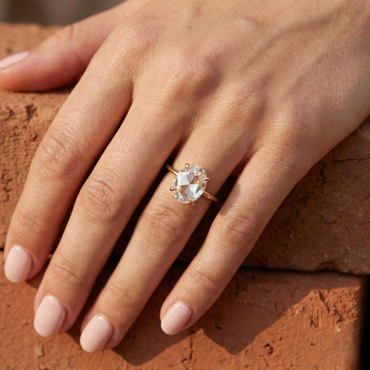 Rose Cut Oval Lab Grown Diamond Solitaire Ring
