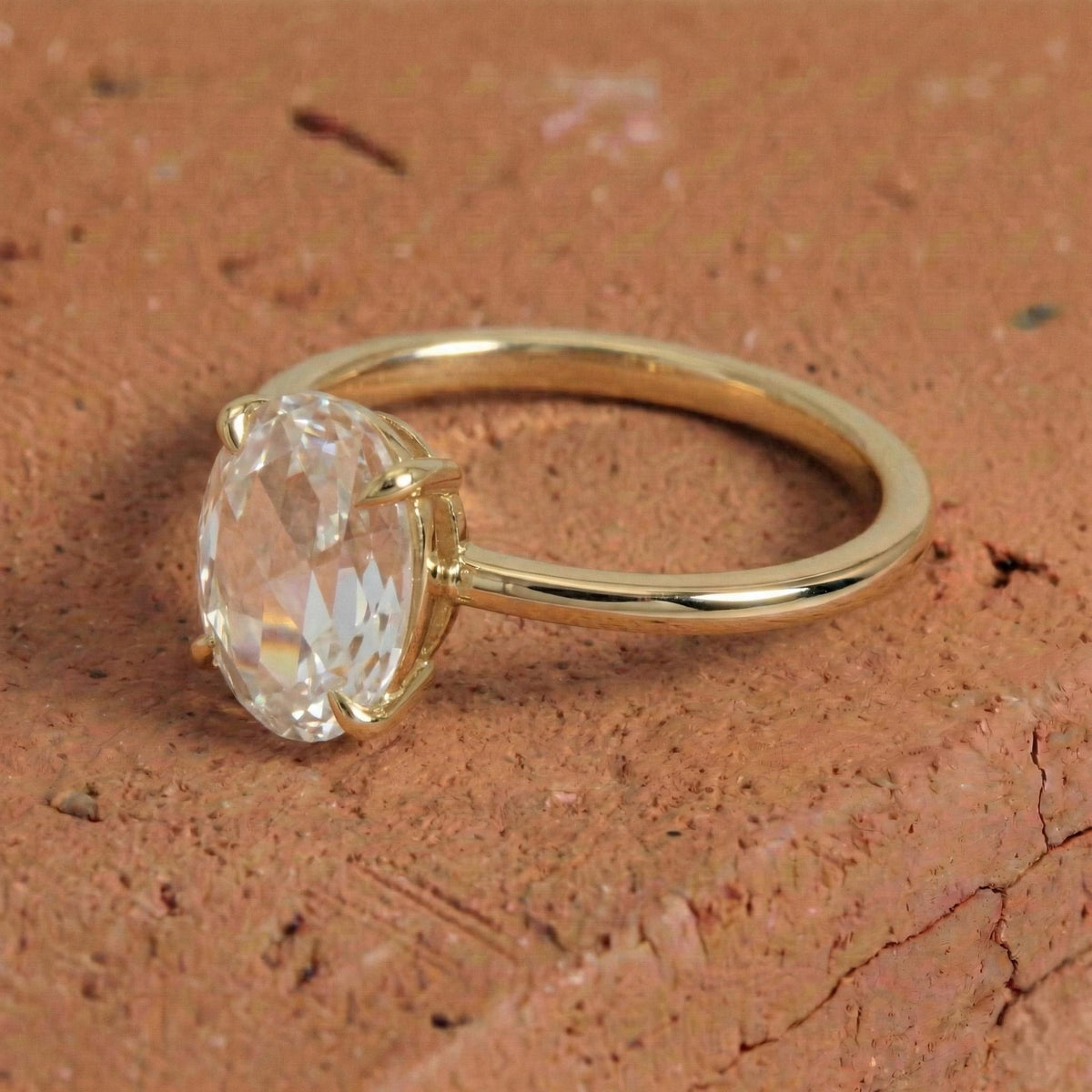 Rose Cut Oval Lab Grown Diamond Solitaire Ring