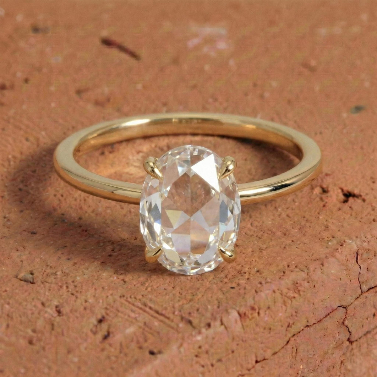 Rose Cut Oval Lab Grown Diamond Solitaire Ring