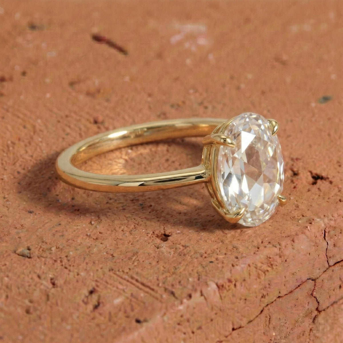 Rose Cut Oval Lab Grown Diamond Solitaire Ring