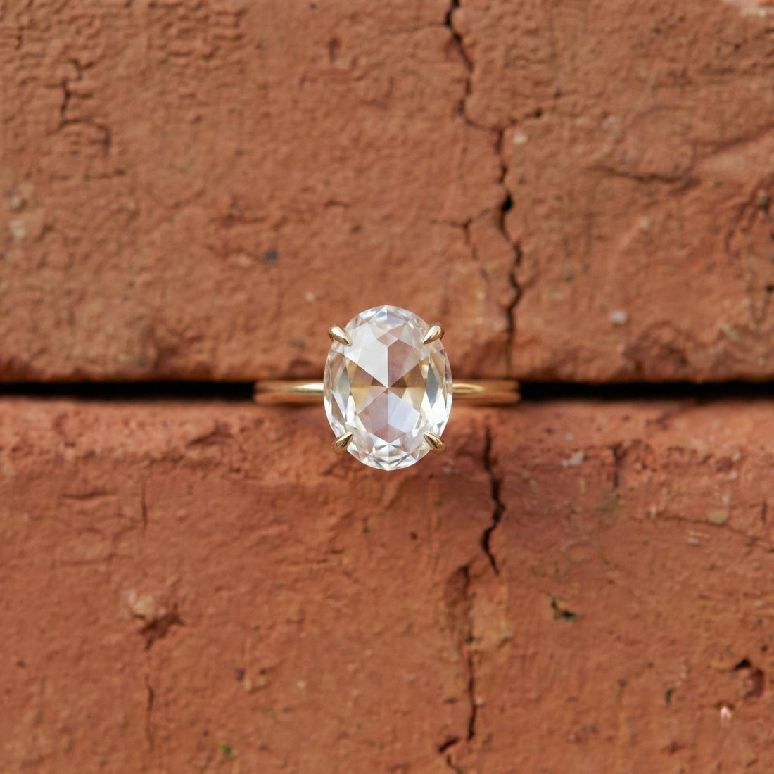 Rose Cut Oval Lab Grown Diamond Solitaire Ring
