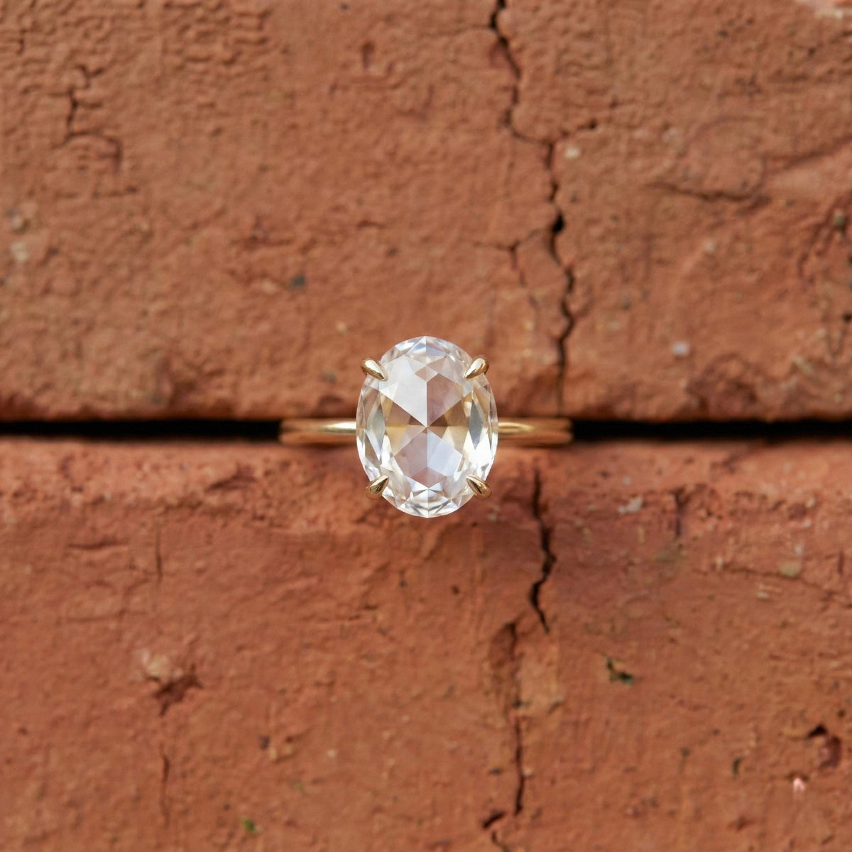 Rose Cut Oval Lab Grown Diamond Solitaire Ring