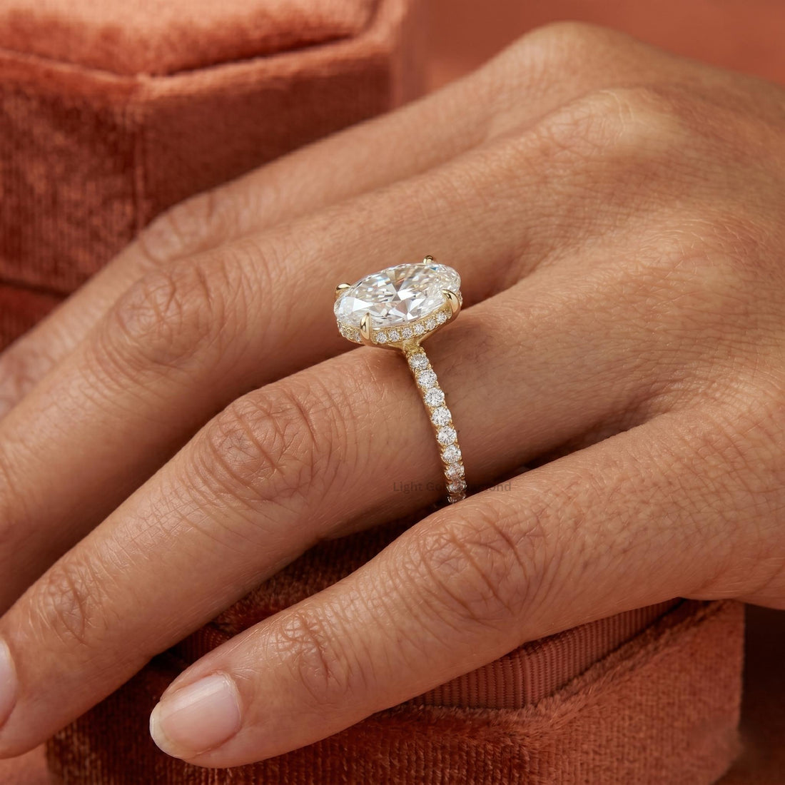 3 carat Oval Lab Grown Diamond Hidden Halo Ring