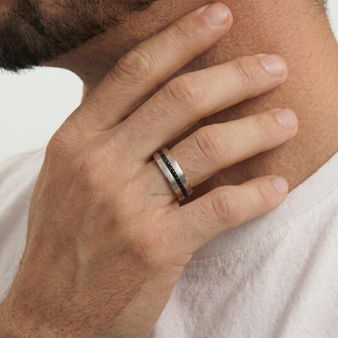 Natural Black Diamond Mens wedding band
