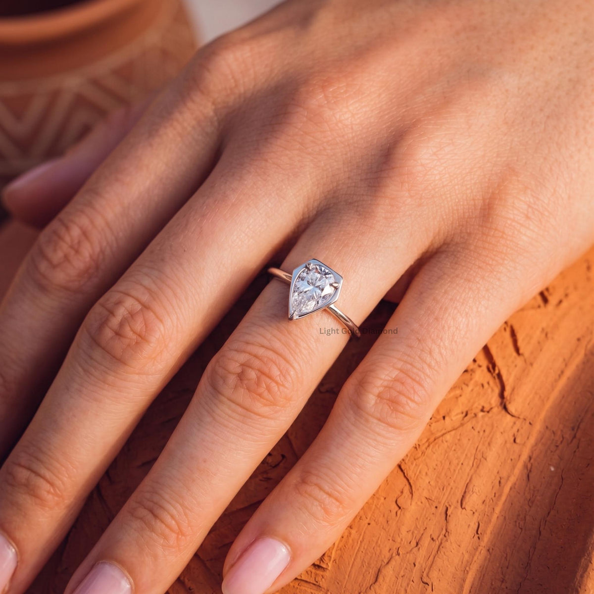 Pear Lab Grown Diamond Bezel Solitaire Ring