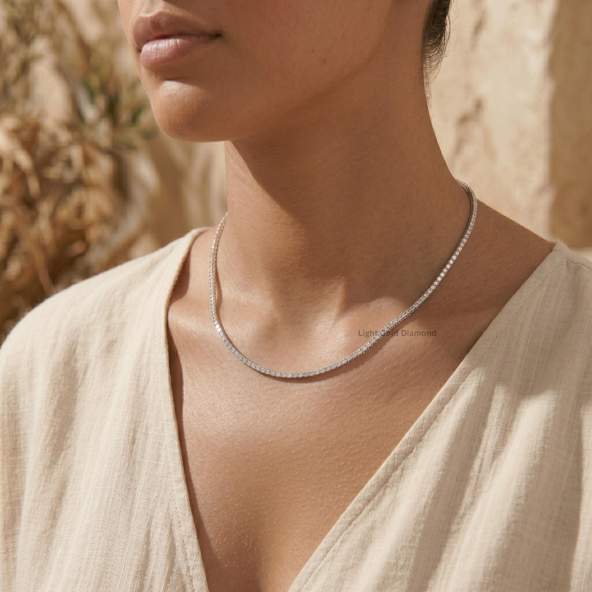 Round Lab-Grown Diamond Tennis Necklace