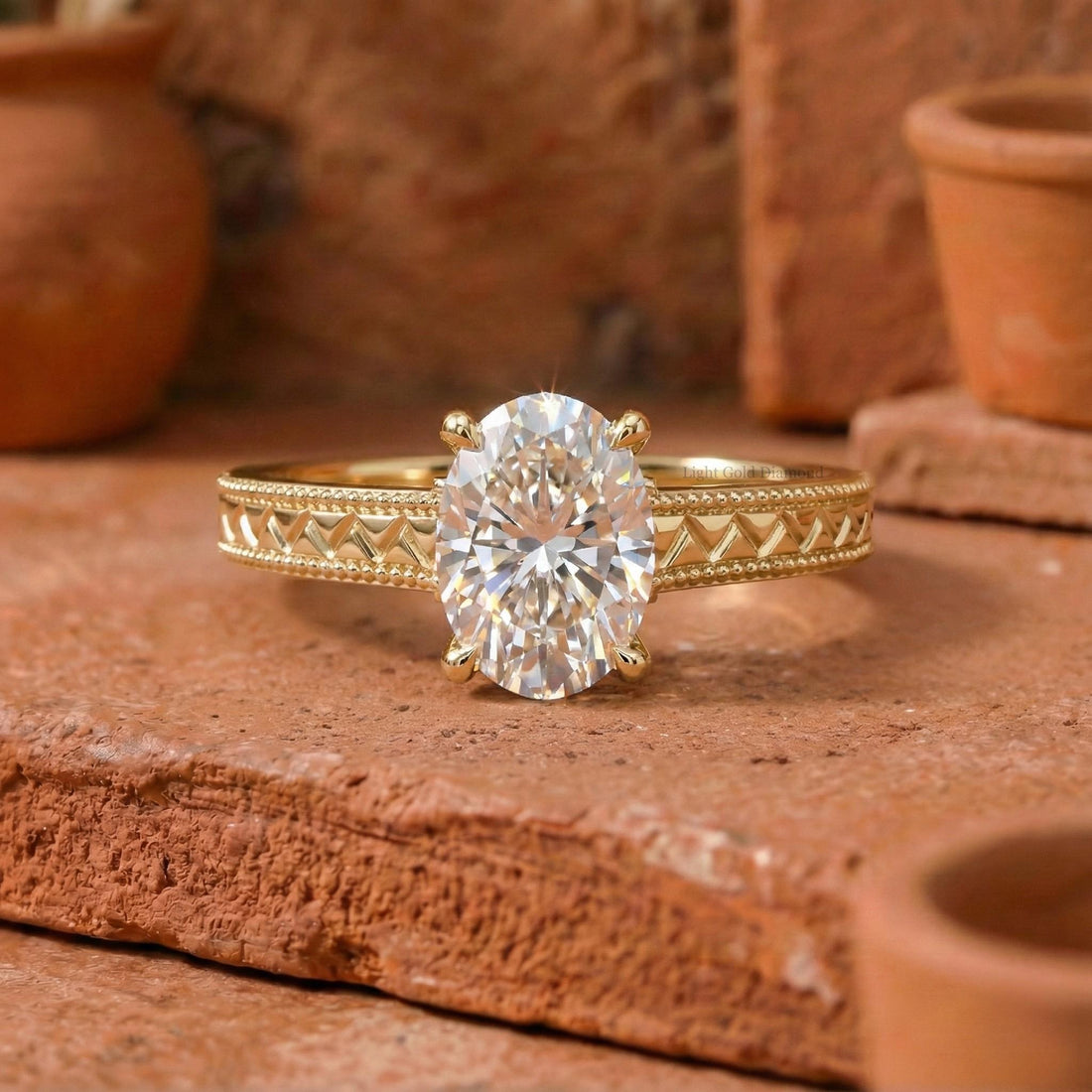 Filigree Oval Lab Grown Diamond Solitaire Ring