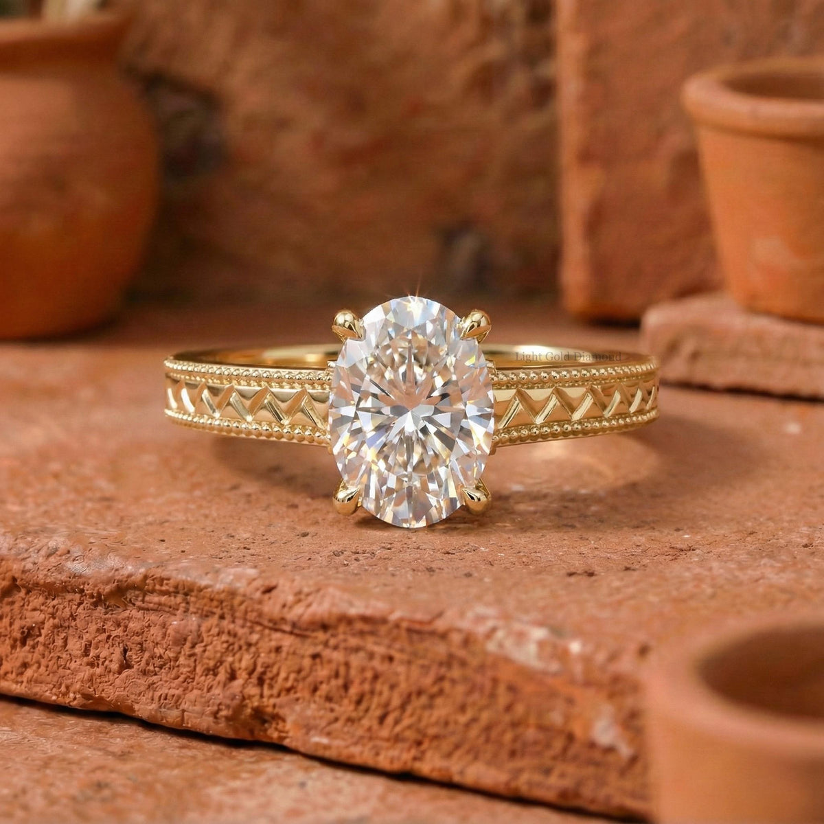 Filigree Oval Lab Grown Diamond Solitaire Ring